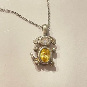 Silver Puppy Pendant with November Birthstone on Silver Chain